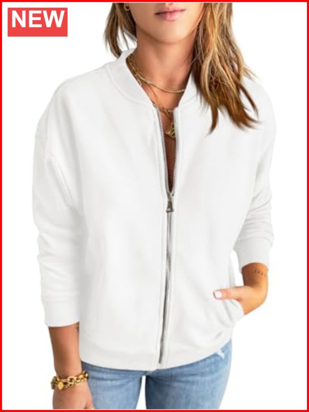 Cotton Blend Zip Up Sweatshirt Jacket Long Sleeve Loose Fit with Pockets